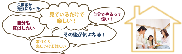 「家づくり、楽しいけど難しい」「見ているだけで楽しい」「自分も真似したい」「失敗談が勉強になった」「自分でやるって偉い！」「その後が気になる！」